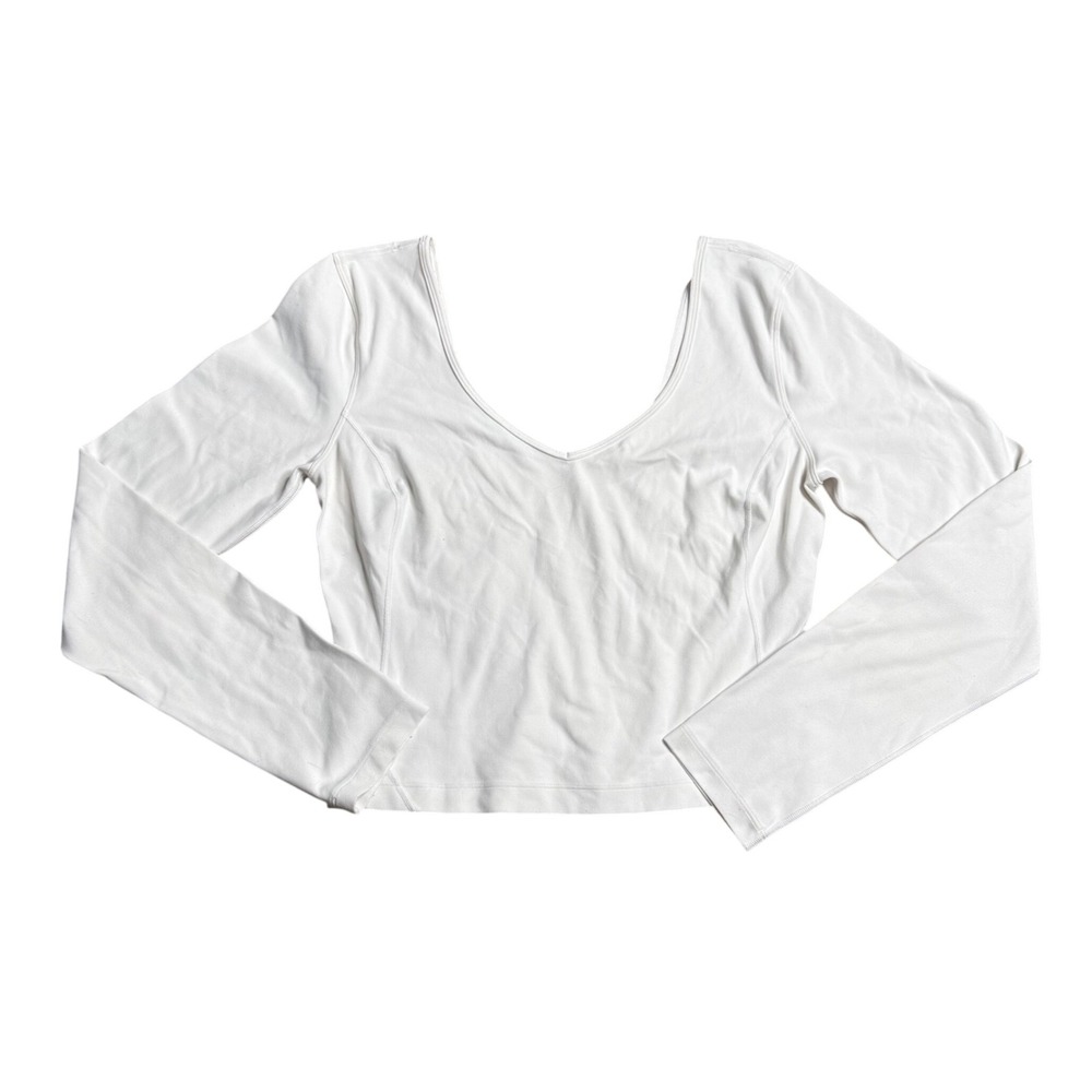 Lululemon Align Long Sleeve Shirt Womens 6 White Good V-Neck Cropped Nulu